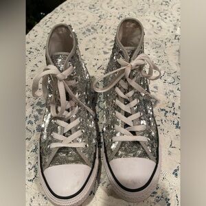 Converse Silver Sequin High-Top Sneakers